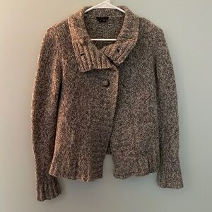 THEORY shawl color cardigan sweater, gray marled color, size small.  Wool blend